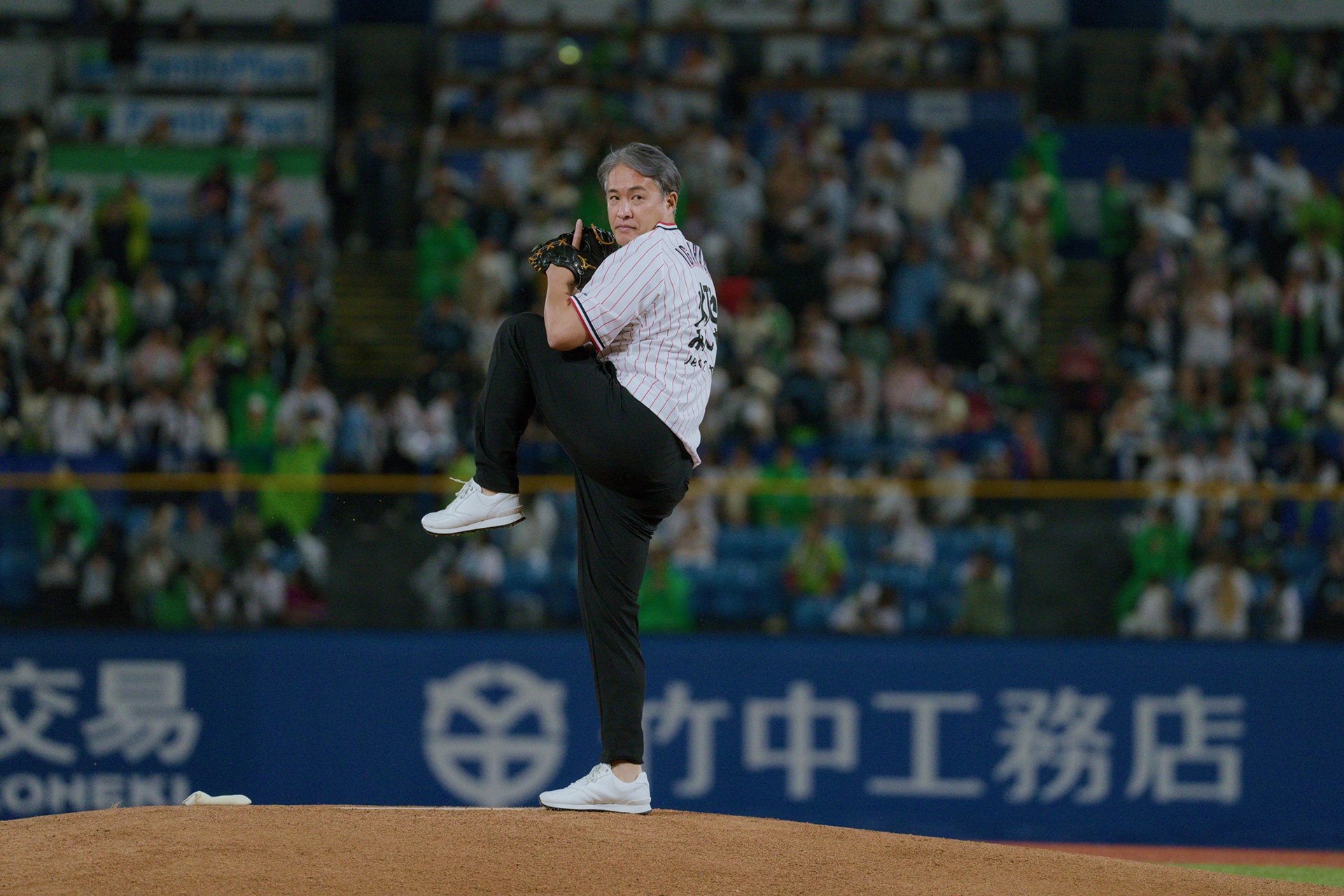 現役時代を彷彿とさせる、ダイナミックなピッチングでスタジアムを盛り上げました