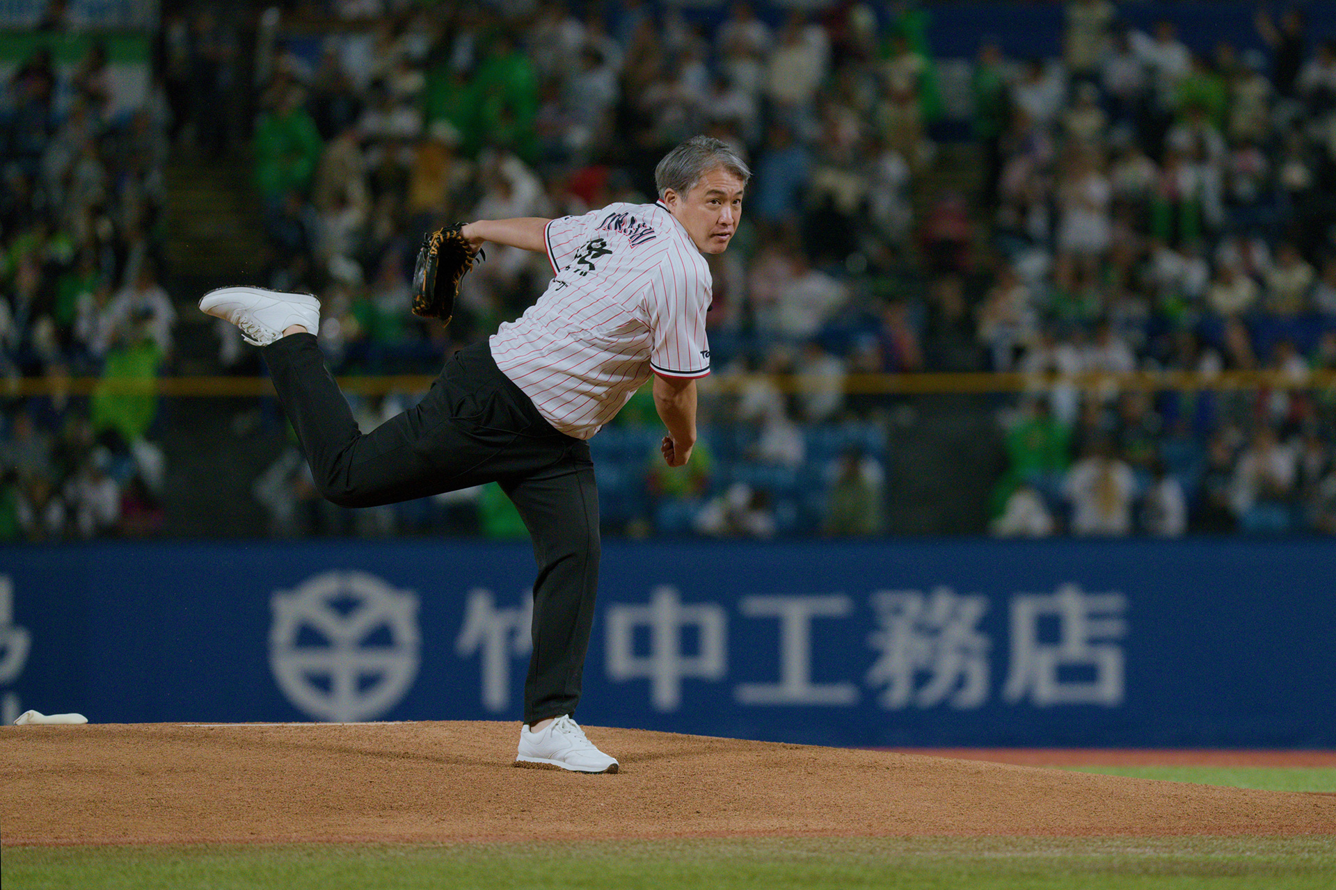 現役時代を彷彿とさせる、ダイナミックなピッチングでスタジアムを盛り上げました